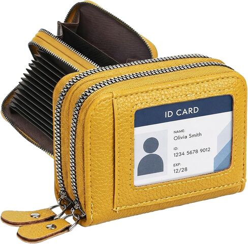 Credit Card Holder Wallet with ID Window & Zipper Small Wallet for Women Men RFID Blocking Leather Accordion Card Case Compact Pocket Mini Purse in Kuwait