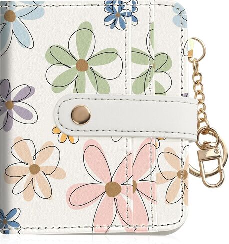 Women Wallet, RFID Blocking Bifold PU Leather Wallet, Small Slim Compact Purse with Clear ID Window & Zipper Coin Pocket, Credit Card Holder for Ladies,1 ID window 8 Card Slots,Line drawing in Saudi Arabia