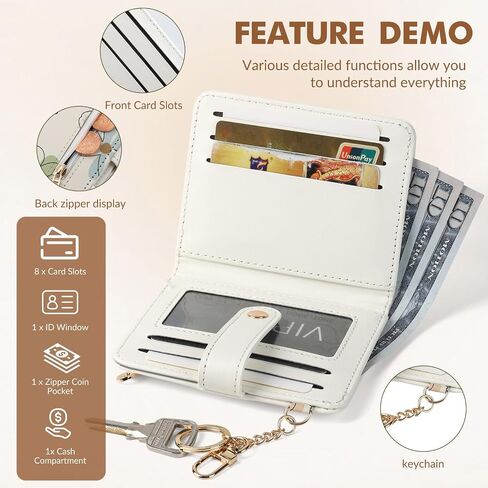 Women Wallet, RFID Blocking Bifold PU Leather Wallet, Small Slim Compact Purse with Clear ID Window & Zipper Coin Pocket, Credit Card Holder for Ladies,1 ID window 8 Card Slots,Line drawing in Saudi Arabia