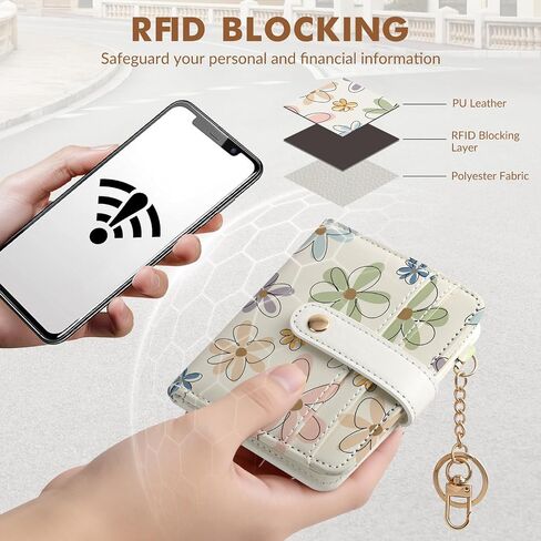 Women Wallet, RFID Blocking Bifold PU Leather Wallet, Small Slim Compact Purse with Clear ID Window & Zipper Coin Pocket, Credit Card Holder for Ladies,1 ID window 8 Card Slots,Line drawing in Saudi Arabia