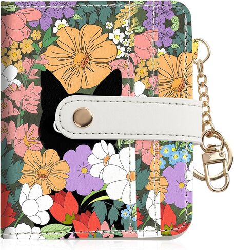 Women Wallet, RFID Blocking Bifold PU Leather Wallet, Small Slim Compact Purse with Clear ID Window & Zipper Coin Pocket, Credit Card Holder for Ladies,1 ID window 8 Card Slots,Line drawing in Saudi Arabia