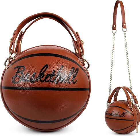 Healeved Basketball Shape Shaped purse Cross Body Bag, Round Handbag, PU Handbag Shoulder Bag for Women and Girls Trendy Zipper Pouch Chic Shoulder Purse for Casual Outings Stadium Events in Kuwait