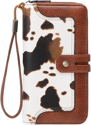 Yilia Unisex Leather Wallet Clutch with 12 Card Slots Zipper Coin Pocket and Strap Big Capacity Multicolor (Leopard print) in Saudi Arabia