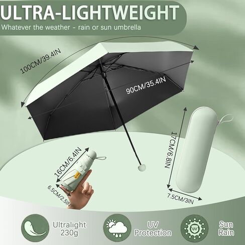Travel Umbrella Portable Compact Folding Umbrellas With Round Handle for Kids Women/Pocket Mini for Purse/Umbrellas for UV Sun & Rain Small for Backpack/Parasol with Capsule Case in Kuwait
