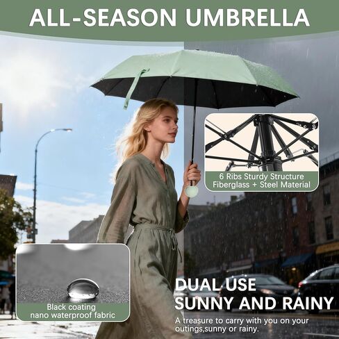 Travel Umbrella Portable Compact Folding Umbrellas With Round Handle for Kids Women/Pocket Mini for Purse/Umbrellas for UV Sun & Rain Small for Backpack/Parasol with Capsule Case in Kuwait