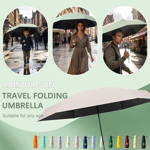 Travel Umbrella Portable Compact Folding Umbrellas With Round Handle for Kids Women/Pocket Mini for Purse/Umbrellas for UV Sun & Rain Small for Backpack/Parasol with Capsule Case in Kuwait