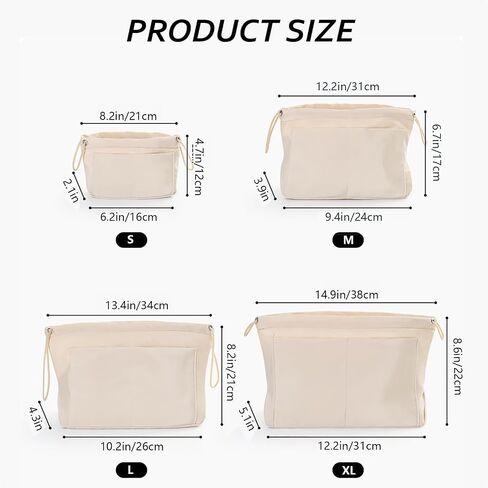 ZMD Purse Organizer Insert, Satin Fabric Handbag Organizer with Multiple Pockets, Drawstring Tote Bag Organizer Insert, Lightweight Bag Insert for Handbags & Tote Bags (Medium, Beige) in Saudi Arabia