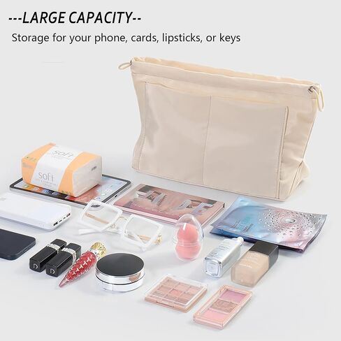 ZMD Purse Organizer Insert, Satin Fabric Handbag Organizer with Multiple Pockets, Drawstring Tote Bag Organizer Insert, Lightweight Bag Insert for Handbags & Tote Bags (Medium, Beige) in Saudi Arabia