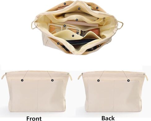 ZMD Purse Organizer Insert, Satin Fabric Handbag Organizer with Multiple Pockets, Drawstring Tote Bag Organizer Insert, Lightweight Bag Insert for Handbags & Tote Bags (Medium, Beige) in Saudi Arabia