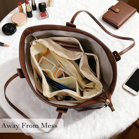 ZMD Purse Organizer Insert, Satin Fabric Handbag Organizer with Multiple Pockets, Drawstring Tote Bag Organizer Insert, Lightweight Bag Insert for Handbags & Tote Bags (Medium, Beige) in Saudi Arabia