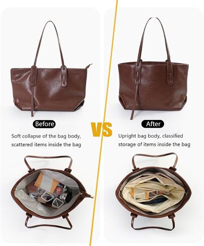 ZMD Purse Organizer Insert, Satin Fabric Handbag Organizer with Multiple Pockets, Drawstring Tote Bag Organizer Insert, Lightweight Bag Insert for Handbags & Tote Bags (Medium, Beige) in Saudi Arabia
