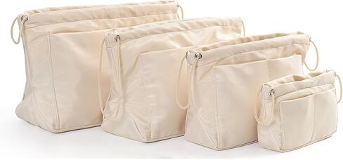 ZMD Purse Organizer Insert, Satin Fabric Handbag Organizer with Multiple Pockets, Drawstring Tote Bag Organizer Insert, Lightweight Bag Insert for Handbags & Tote Bags (Medium, Beige) in Saudi Arabia