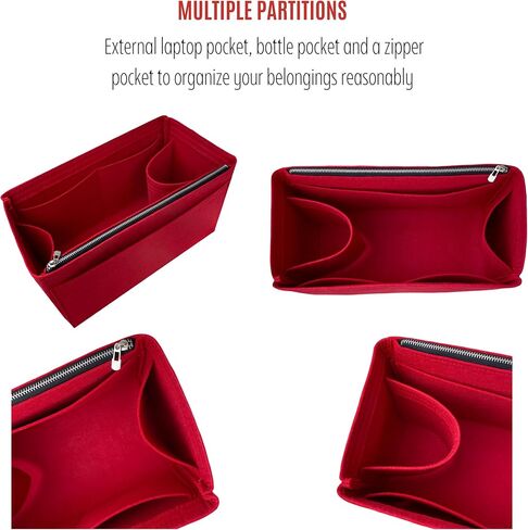 Divitize Premium Purse Organizer compatible with LV Slouchy PM/MM Insert — Handmade 2mm Felt Insert, Perfect Fit, No Bulky Effect & Gold Zipper (Red, For Slouchy MM) in Saudi Arabia