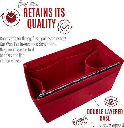 Divitize Premium Purse Organizer compatible with LV Slouchy PM/MM Insert — Handmade 2mm Felt Insert, Perfect Fit, No Bulky Effect & Gold Zipper (Red, For Slouchy MM) in Saudi Arabia