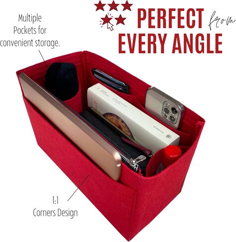 Divitize Premium Purse Organizer compatible with LV Slouchy PM/MM Insert — Handmade 2mm Felt Insert, Perfect Fit, No Bulky Effect & Gold Zipper (Red, For Slouchy MM) in Saudi Arabia