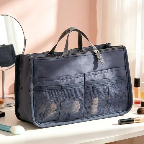 1 Piece Purse Organizer Insert, Foldable Bag in Bag Organizer, Multi-Pocket Tote Organizer, with Handheld Design, for Digital Accessories, Cosmetics (Navy Blue) in Kuwait
