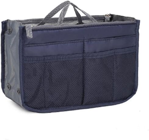 1 Piece Purse Organizer Insert, Foldable Bag in Bag Organizer, Multi-Pocket Tote Organizer, with Handheld Design, for Digital Accessories, Cosmetics (Navy Blue) in Kuwait