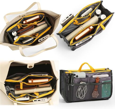 1 Piece Purse Organizer Insert, Foldable Bag in Bag Organizer, Multi-Pocket Tote Organizer, with Handheld Design, for Digital Accessories, Cosmetics (Navy Blue) in Kuwait