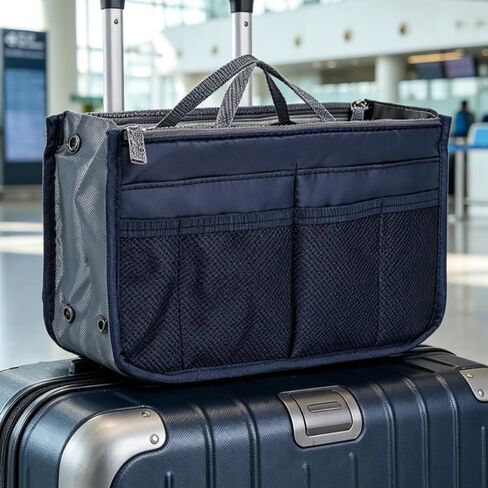 1 Piece Purse Organizer Insert, Foldable Bag in Bag Organizer, Multi-Pocket Tote Organizer, with Handheld Design, for Digital Accessories, Cosmetics (Navy Blue) in Kuwait