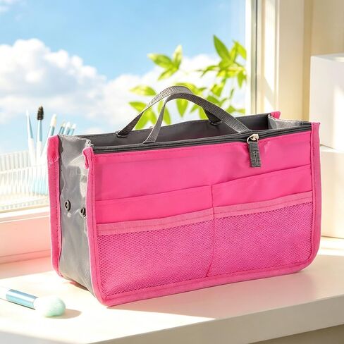 1 Piece Purse Organizer Insert, Foldable Bag in Bag Organizer, Multi-Pocket Tote Organizer, with Handheld Design, for Digital Accessories, Cosmetics (Navy Blue) in Kuwait