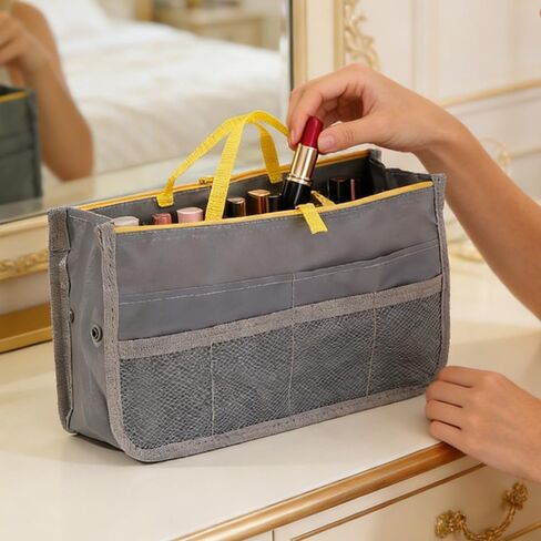 1 Piece Purse Organizer Insert, Foldable Bag in Bag Organizer, Multi-Pocket Tote Organizer, with Handheld Design, for Digital Accessories, Cosmetics (Navy Blue) in Kuwait