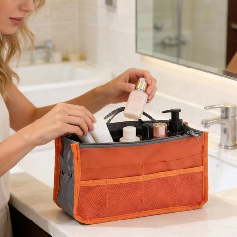 1 Piece Purse Organizer Insert, Foldable Bag in Bag Organizer, Multi-Pocket Tote Organizer, with Handheld Design, for Digital Accessories, Cosmetics (Navy Blue) in Kuwait