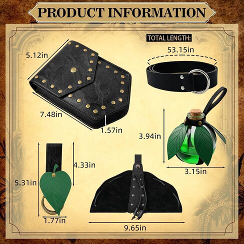 Simple polymer 5 Pcs Renaissance Costume Accessory Halloween Belt Pouch Witch Bottle Magic Bottle Viking Belt Medieval Accessories in Saudi Arabia