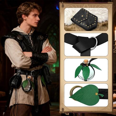 Simple polymer 5 Pcs Renaissance Costume Accessory Halloween Belt Pouch Witch Bottle Magic Bottle Viking Belt Medieval Accessories in Saudi Arabia