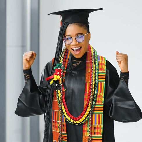 Mepase 3 قطع Kente طباعة أفريقية سرق مجموعة التخرج، سرق التخرج حبال الشرف وفئة Leis من 2026 للطلاب السود Kente Sash Grad هدايا لوازم الحفلات للكلية الكبار للجنسين الخريجين الأفارقة in Kuwait