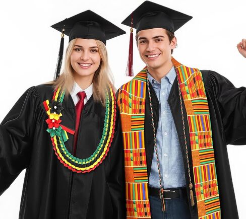 Mepase 3 قطع Kente طباعة أفريقية سرق مجموعة التخرج، سرق التخرج حبال الشرف وفئة Leis من 2026 للطلاب السود Kente Sash Grad هدايا لوازم الحفلات للكلية الكبار للجنسين الخريجين الأفارقة in Kuwait