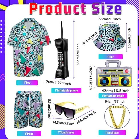 80s 90s Outfit for Men Hip Hop Shirts and Shorts Set, 80s Themed Party Outfits Set,Vintage Theme Party in Kuwait