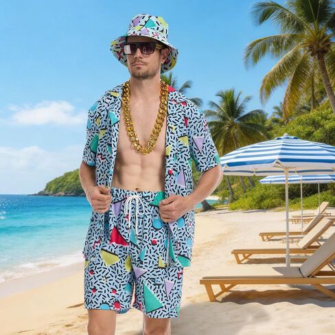 80s 90s Outfit for Men Hip Hop Shirts and Shorts Set, 80s Themed Party Outfits Set,Vintage Theme Party in Kuwait