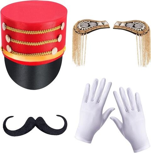 Kyson Nutcracker Costume Accessories Set Includes Red Soldier Hat Gold Epaulets Mustache White Gloves for Halloween Cosplay in Saudi Arabia