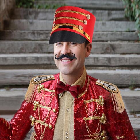 Kyson Nutcracker Costume Accessories Set Includes Red Soldier Hat Gold Epaulets Mustache White Gloves for Halloween Cosplay in Saudi Arabia
