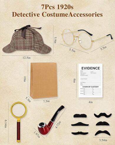 Detective Costume Accessories Set for Adults,Sherlock Holmes Kit,Deerstalker Hat,5X Magnifying Glass,Resin Pipe,Evidence Bag in Saudi Arabia