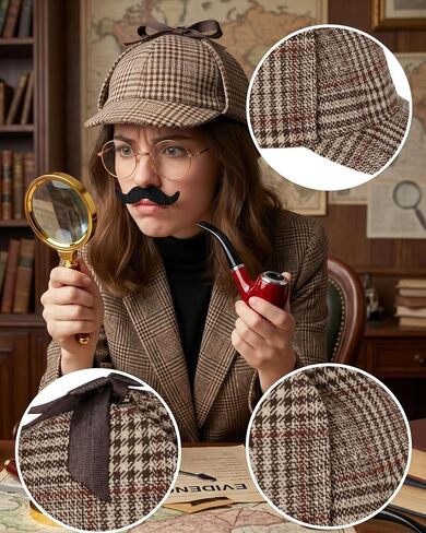 Detective Costume Accessories Set for Adults,Sherlock Holmes Kit,Deerstalker Hat,5X Magnifying Glass,Resin Pipe,Evidence Bag in Saudi Arabia