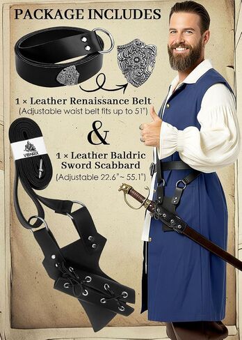 Medieval Belt and Baldric Set – Adjustable Leather Belt with Cross-Body Sword Holder for LARP and Cosplay in Saudi Arabia