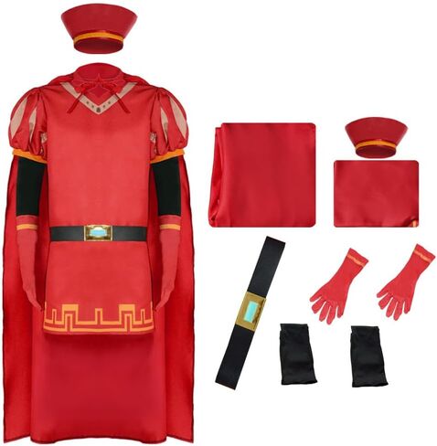 Lord Costume Farquaad King Uniform Adult Red Cloak Hat Halloween Cosplay Full Set with Wig Cape in Saudi Arabia
