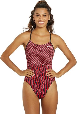 Nike Women's Drippy Check Cut Out One Piece Swimsuit University Red, 36 in Kuwait