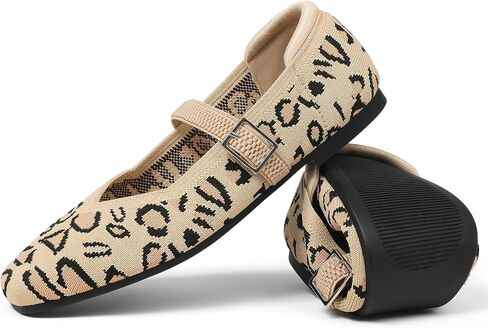 CELNEPHO Flats for Women Mary Jane Shoes Casual Ballet Knit Flats Square Toe with Ankle Strap Dressy Comfortable Office Shoes in Saudi Arabia