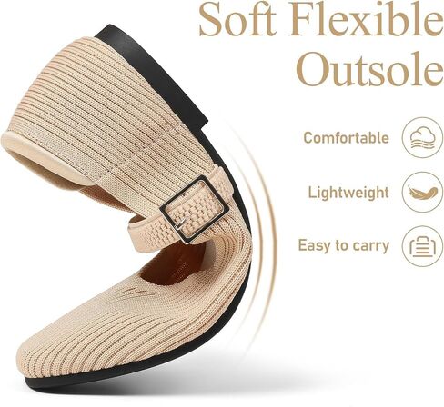 CELNEPHO Flats for Women Mary Jane Shoes Casual Ballet Knit Flats Square Toe with Ankle Strap Dressy Comfortable Office Shoes in Saudi Arabia
