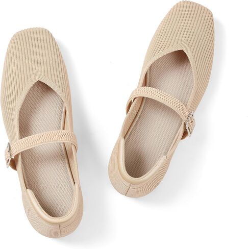 CELNEPHO Flats for Women Mary Jane Shoes Casual Ballet Knit Flats Square Toe with Ankle Strap Dressy Comfortable Office Shoes in Saudi Arabia