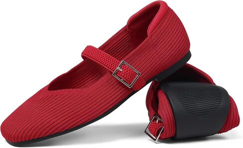 CELNEPHO Flats for Women Mary Jane Shoes Casual Ballet Knit Flats Square Toe with Ankle Strap Dressy Comfortable Office Shoes in Saudi Arabia