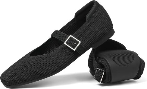 CELNEPHO Flats for Women Mary Jane Shoes Casual Ballet Knit Flats Square Toe with Ankle Strap Dressy Comfortable Office Shoes in Saudi Arabia