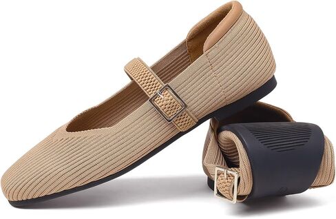CELNEPHO Flats for Women Mary Jane Shoes Casual Ballet Knit Flats Square Toe with Ankle Strap Dressy Comfortable Office Shoes in Saudi Arabia