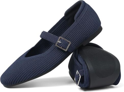 CELNEPHO Flats for Women Mary Jane Shoes Casual Ballet Knit Flats Square Toe with Ankle Strap Dressy Comfortable Office Shoes in Saudi Arabia