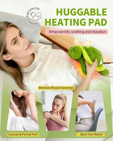 Cordless Heating Pad for Period Cramps Turtle Plush Toy Heated Stuffed Animal for Muscle Pain Portable with 10000mAh Power Bank 5 Temperature Settings with Auto Shut-Off Cute Gifts for Women Girls in Kuwait