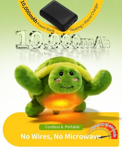 Cordless Heating Pad for Period Cramps Turtle Plush Toy Heated Stuffed Animal for Muscle Pain Portable with 10000mAh Power Bank 5 Temperature Settings with Auto Shut-Off Cute Gifts for Women Girls in Kuwait