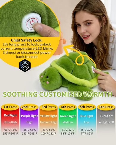 Cordless Heating Pad for Period Cramps Turtle Plush Toy Heated Stuffed Animal for Muscle Pain Portable with 10000mAh Power Bank 5 Temperature Settings with Auto Shut-Off Cute Gifts for Women Girls in Kuwait
