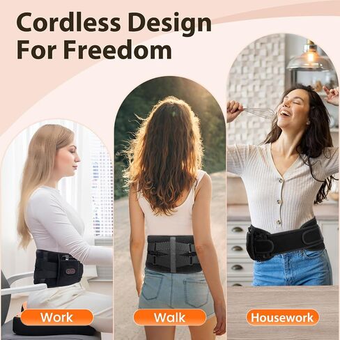 Cordless Heat Pads with Massage for Back Pain Relief, Portable Heated Belt for Lower Back with 3 Heat Levels & 3 Vibration Modes, 5000mAh Rechargeable Heated Back Support with Adjustable Strap in Saudi Arabia